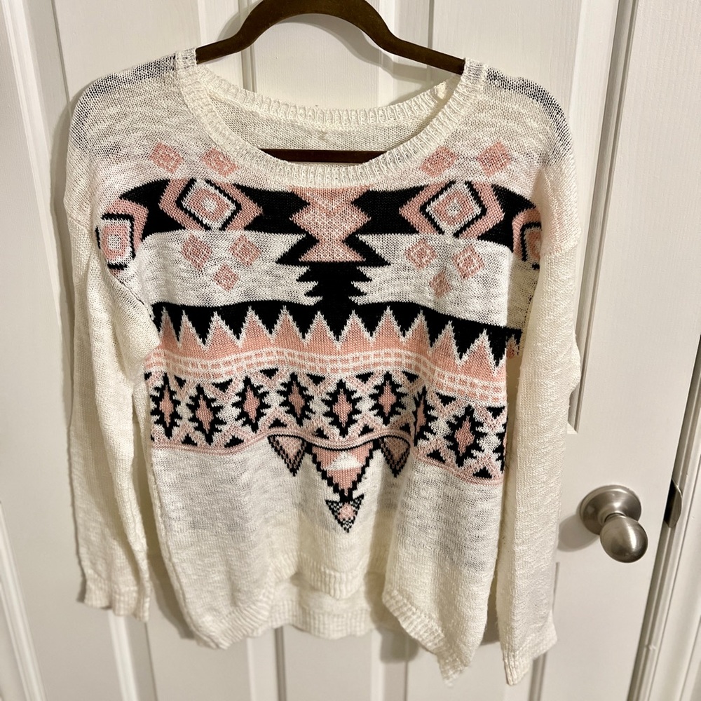 Cream black and blush knit sweater size XS